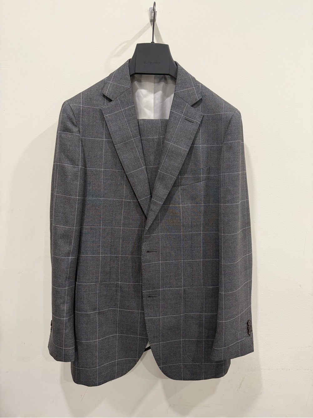 Suitsupply Havana Gray Windowpane Wool Suit Classic Tailored Fit Size 40R